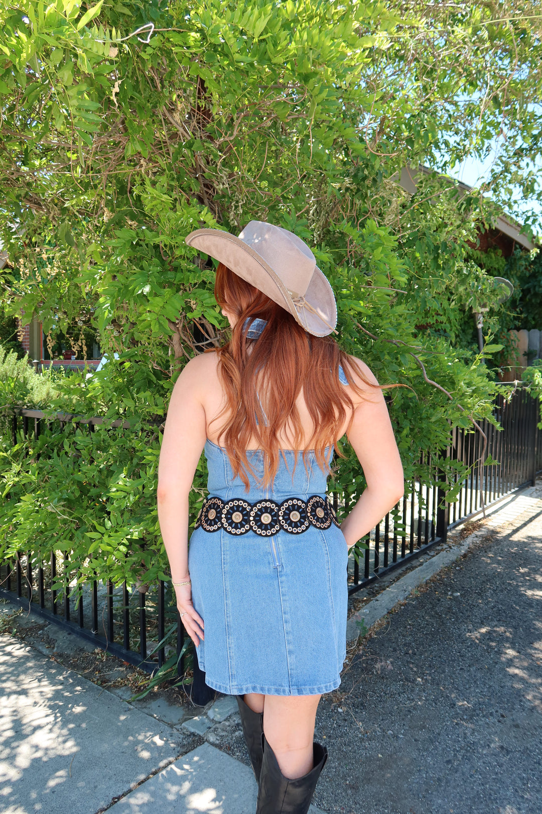 The Denim Bow Halter Mini Dress