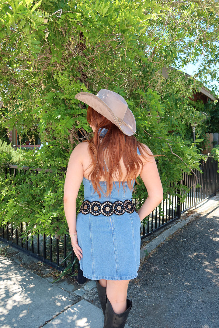 The Denim Bow Halter Mini Dress