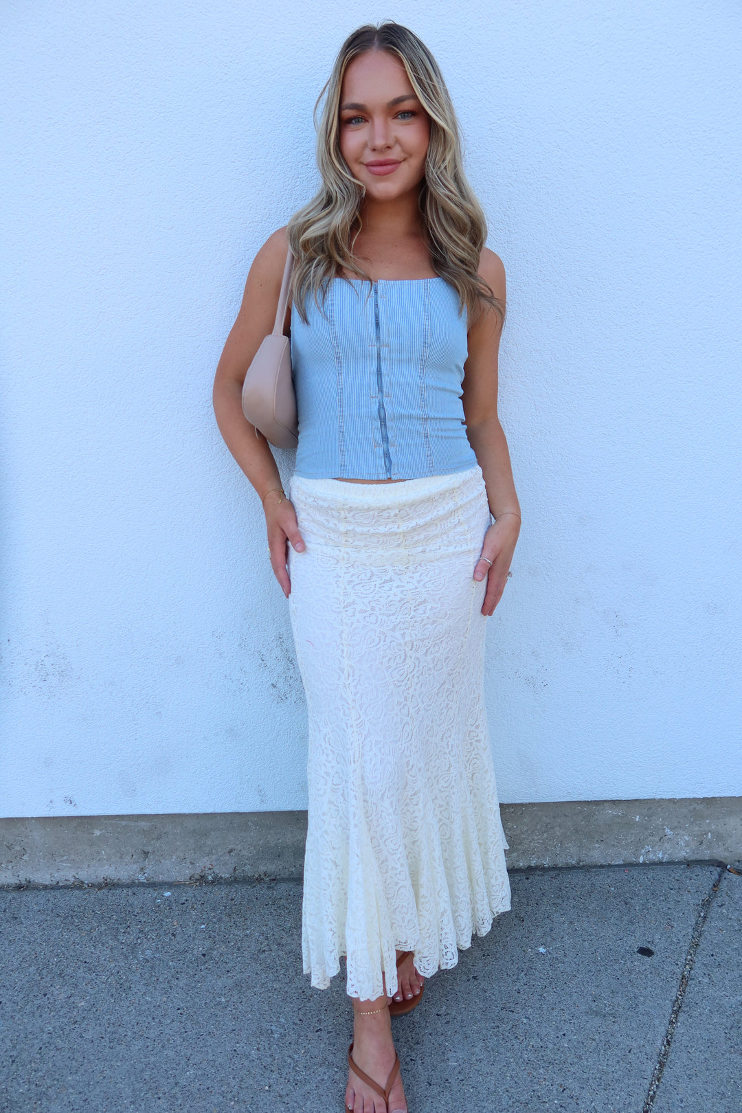 The Denim Stripe Corset Cami Top