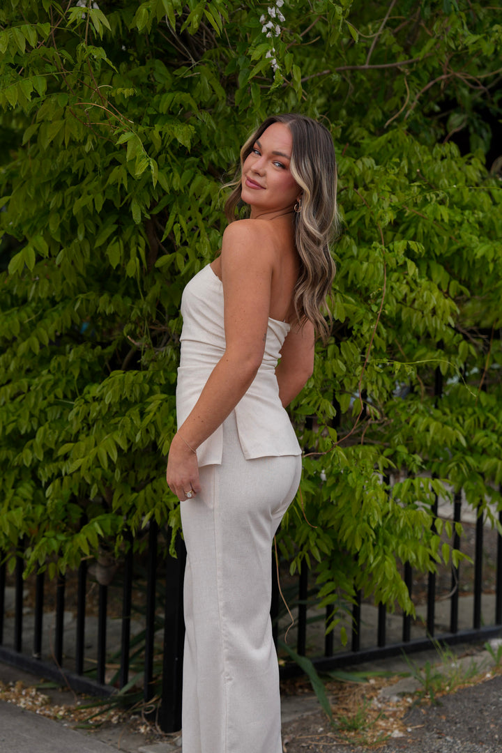 Linen Blend Strapless Tube Top