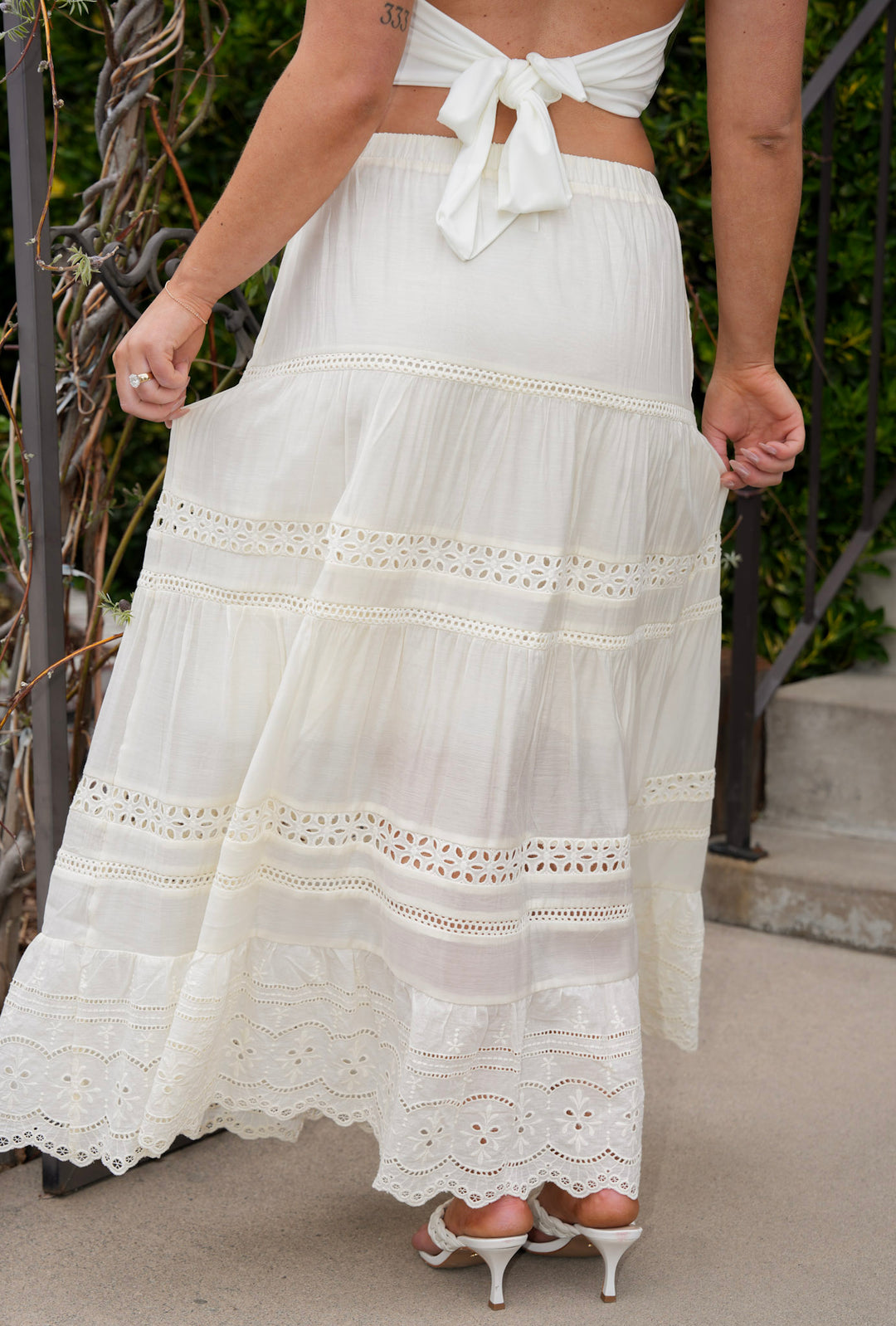 WHISPERING LACE TIERED MAXI SKIRT