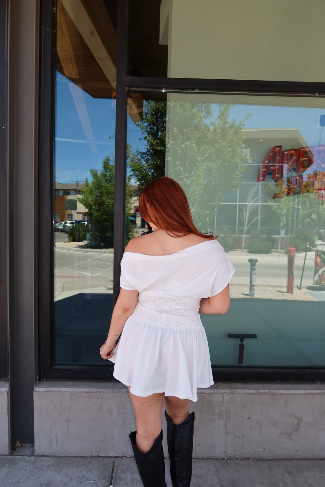 The Asha Off-Shoulder Smocked Mini Dress