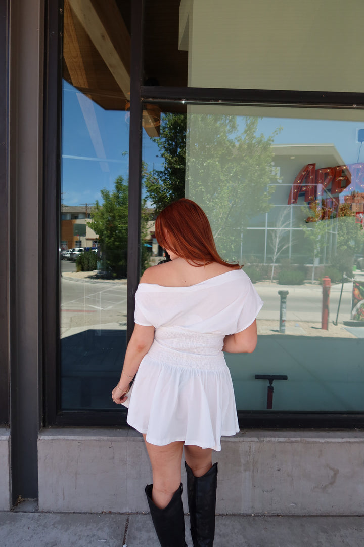 The Asha Off-Shoulder Smocked Mini Dress