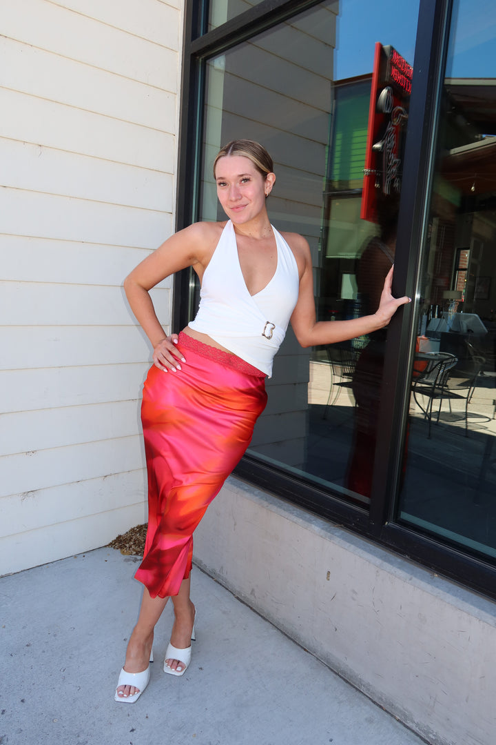 Ember Rose Abstract Print Lace Waist Maxi Skirt