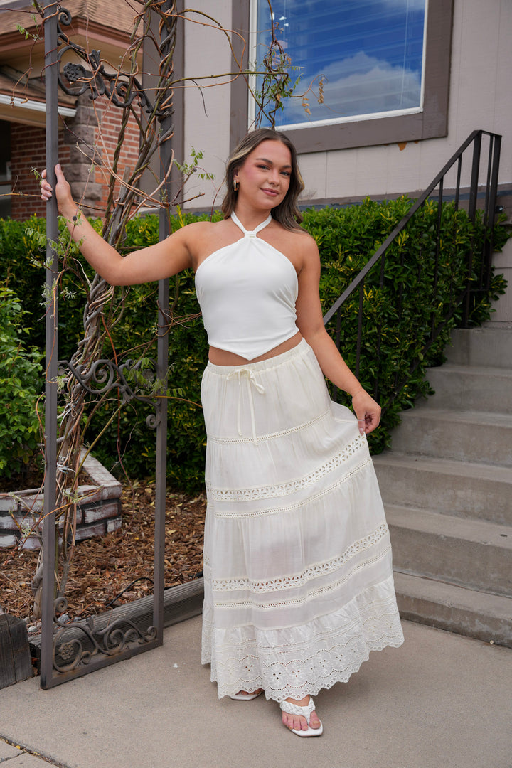 WHISPERING LACE TIERED MAXI SKIRT
