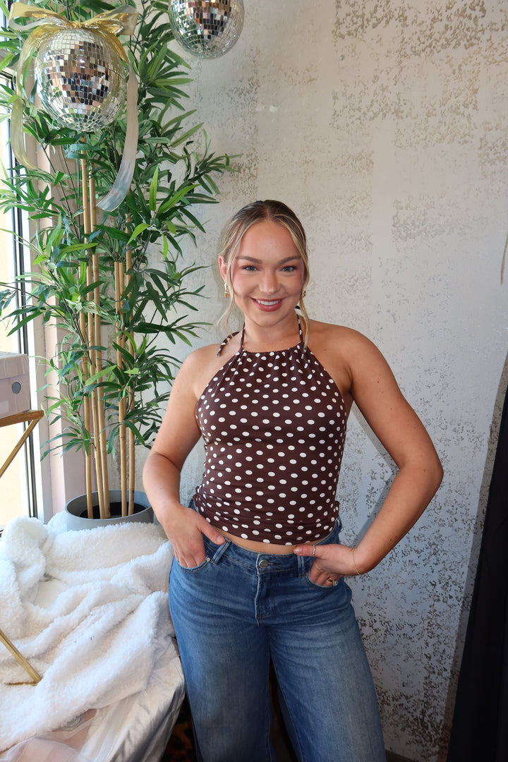 Coco Polka Dot Halter Top - Brown