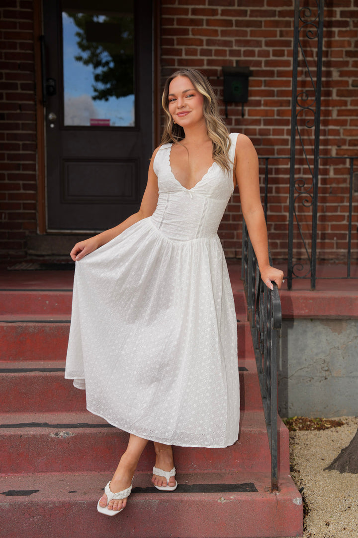 The Bloom Eyelet Midi Dress