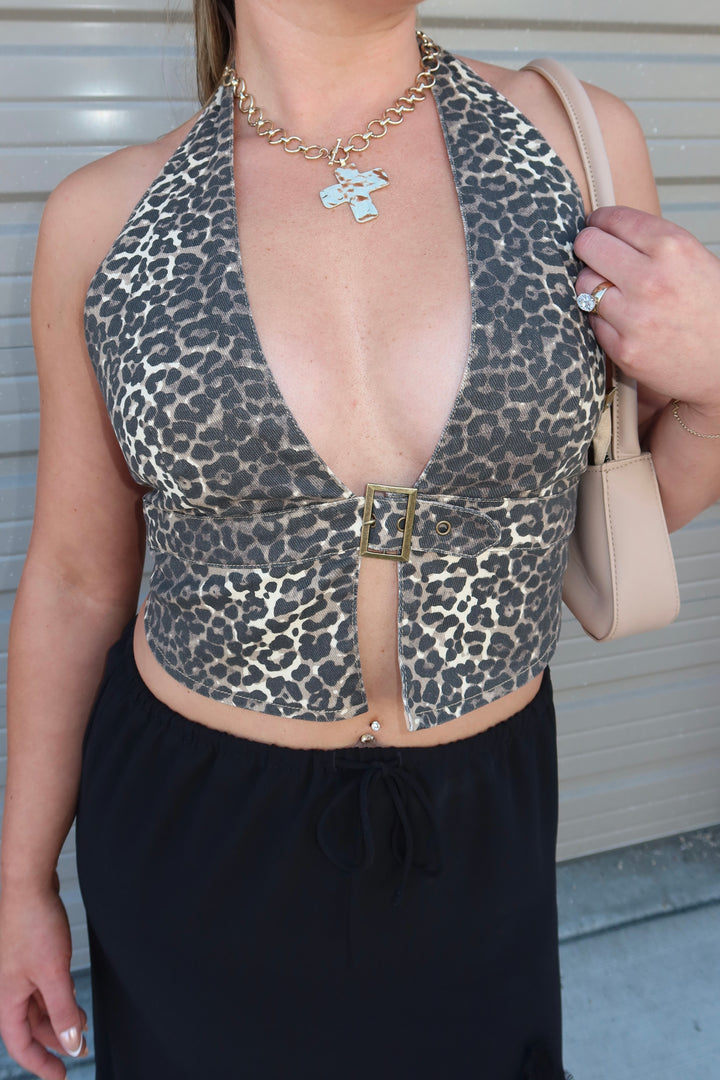 WILD SIDE LEOPARD HALTER TOP