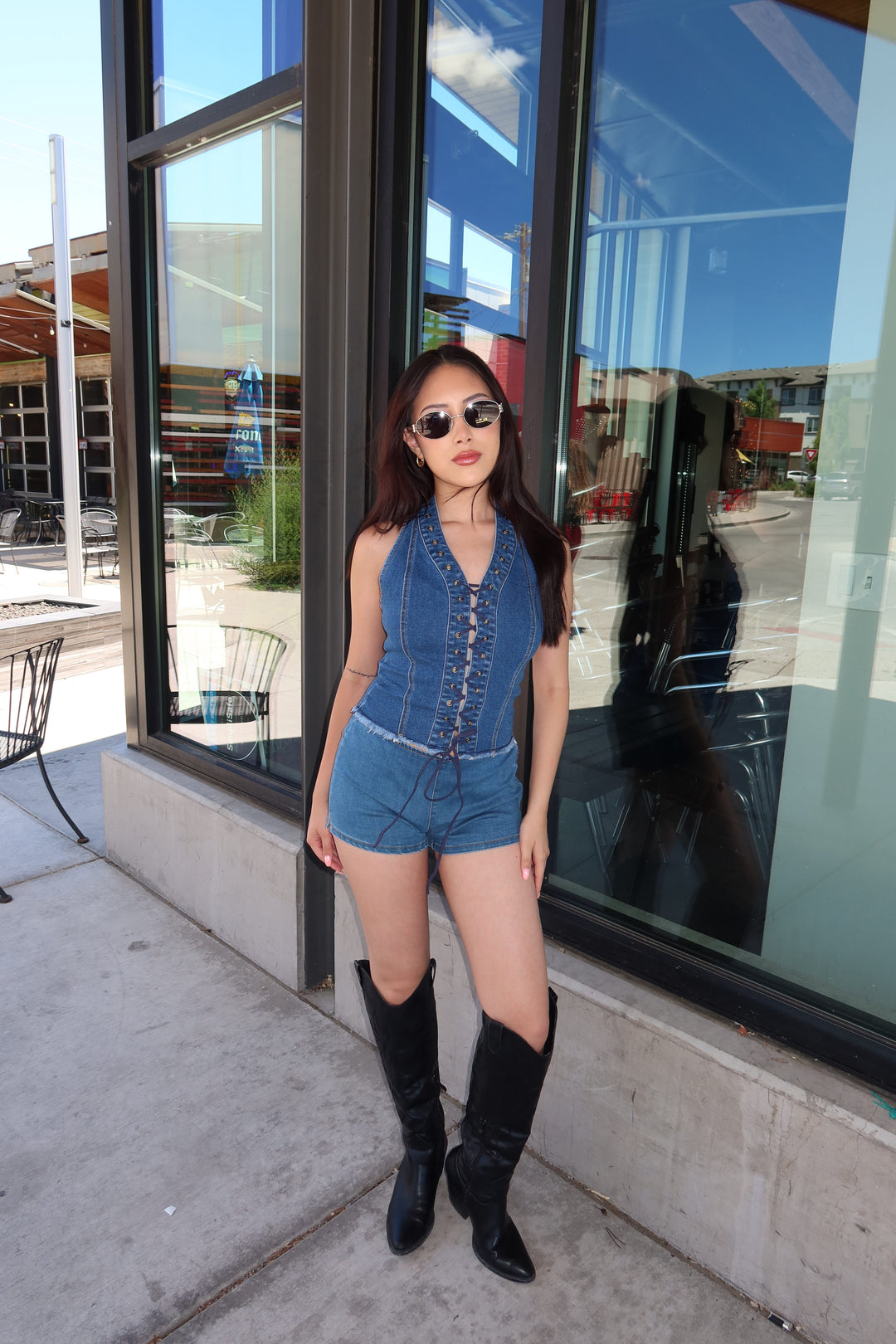 The Moto Lace-Up Denim Top