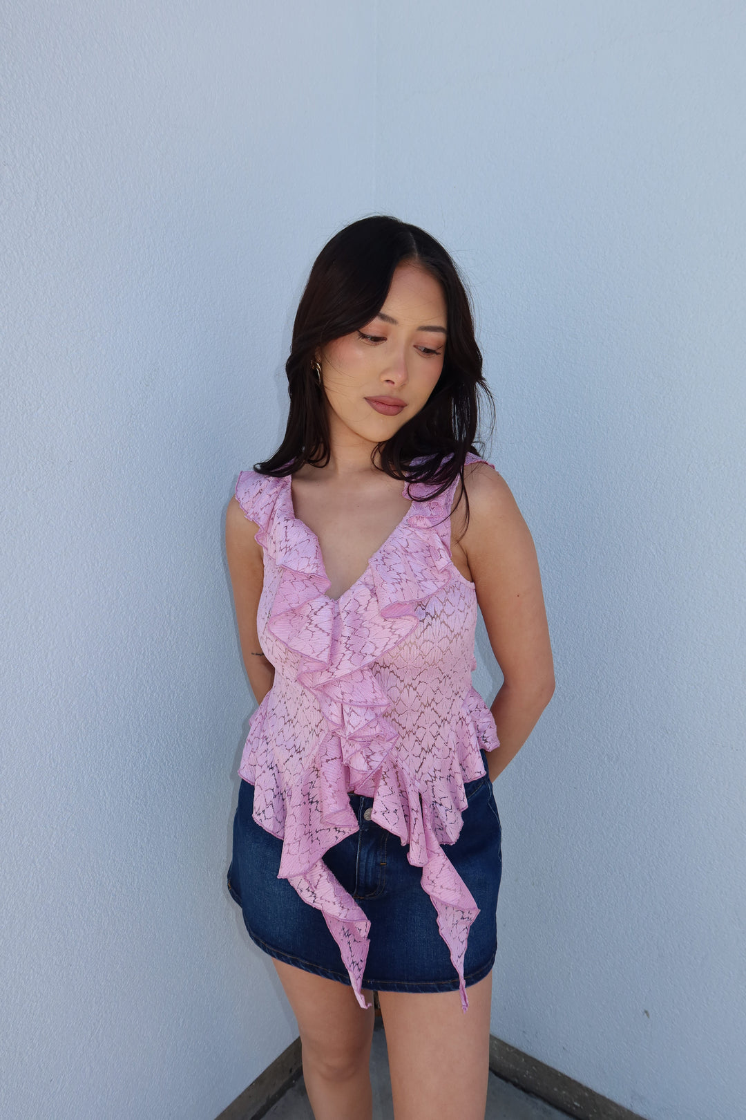 Fifi Lace Ruffle Cascade Crop Top