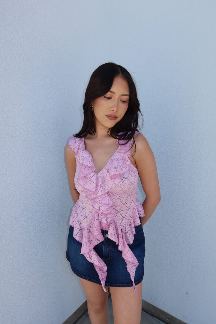 Fifi Lace Ruffle Cascade Crop Top
