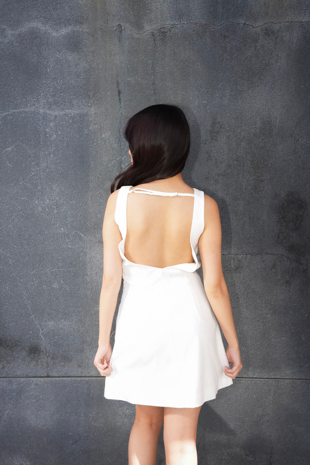 ALEINA MODERN OPEN BACK MINI DRESS