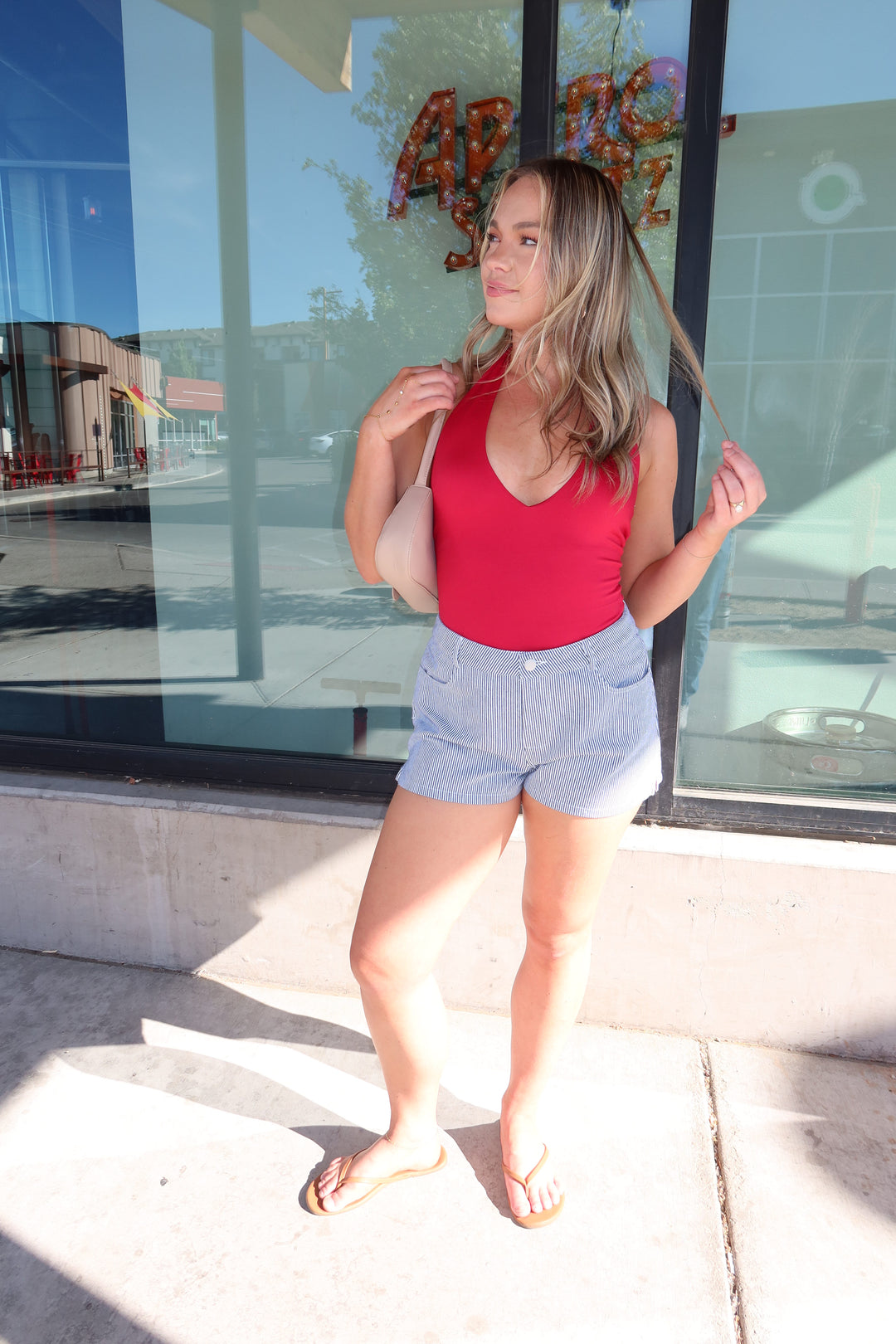 The Pinstripe Mid-Rise Shorts