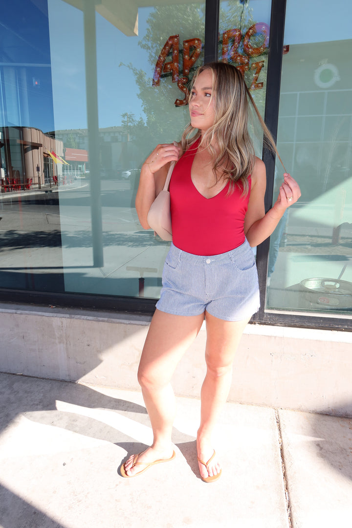 The Pinstripe Mid-Rise Shorts