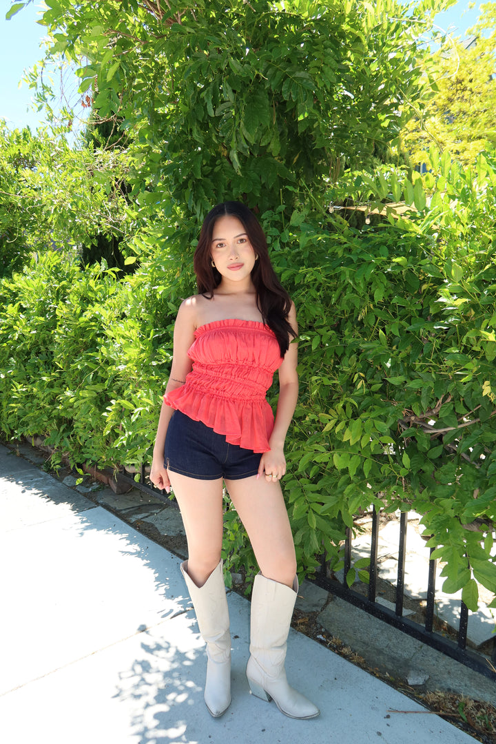 Rebel Ruffled Tube Top - Red