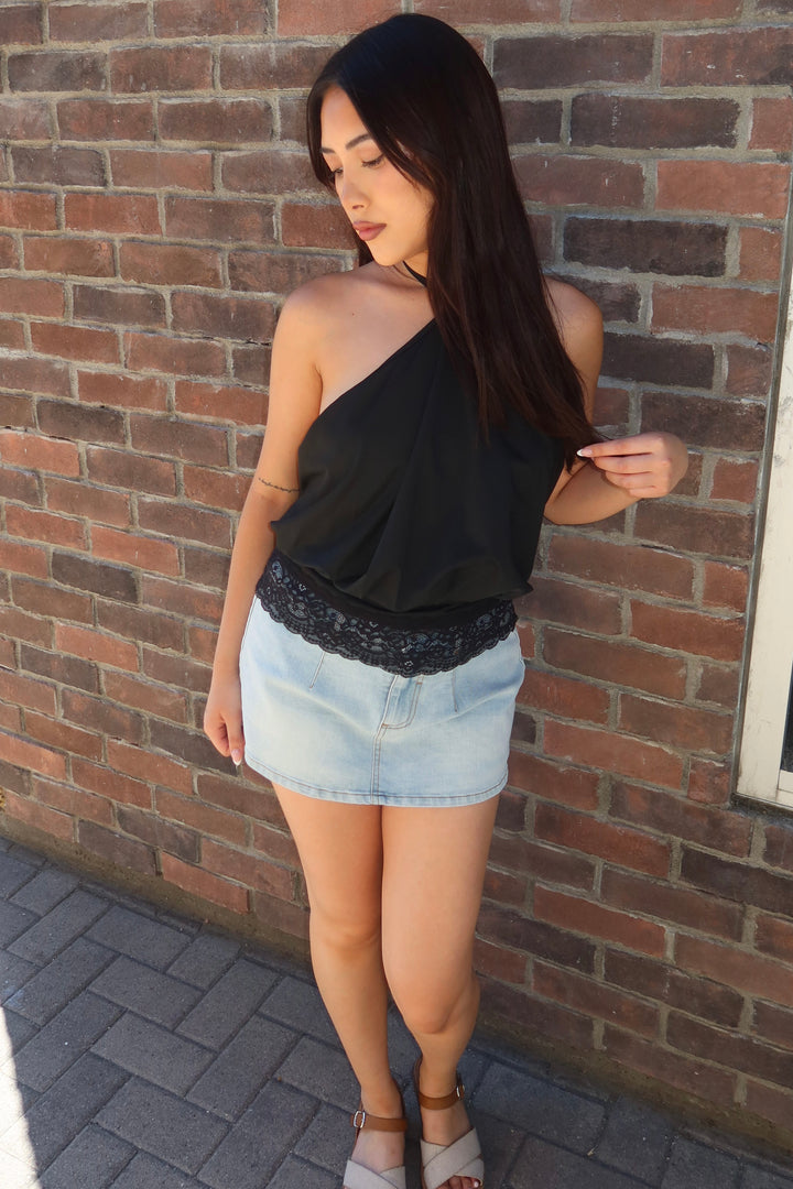 The Velvet Deep-V Lace Trim Halter Top