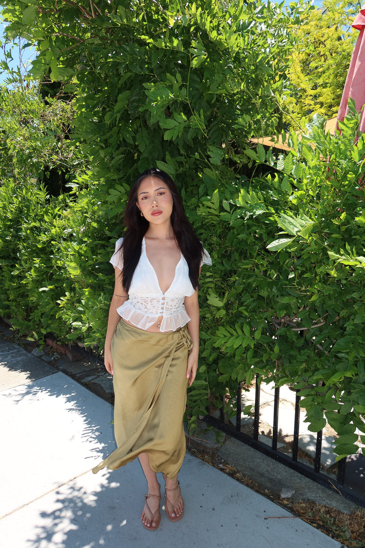 Olive Drape Midi Skirt