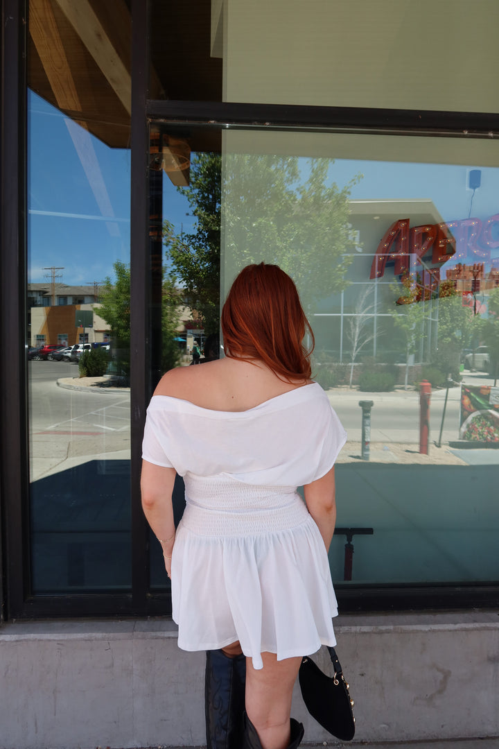 The Asha Off-Shoulder Smocked Mini Dress