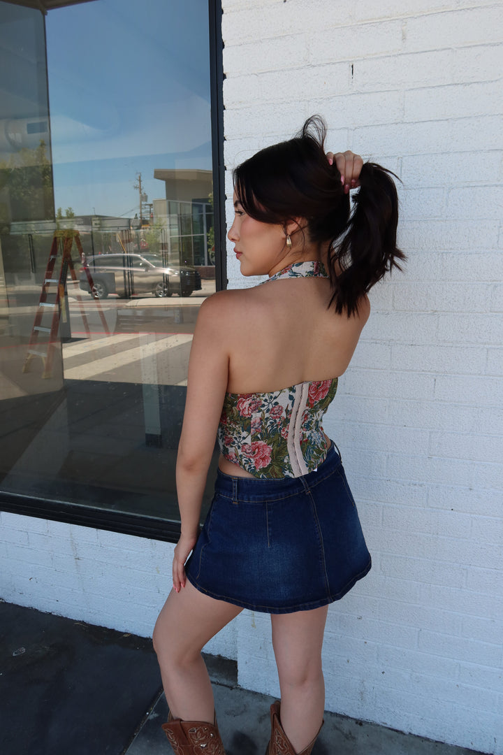The Olyvia Floral Tapestry Halter Corset