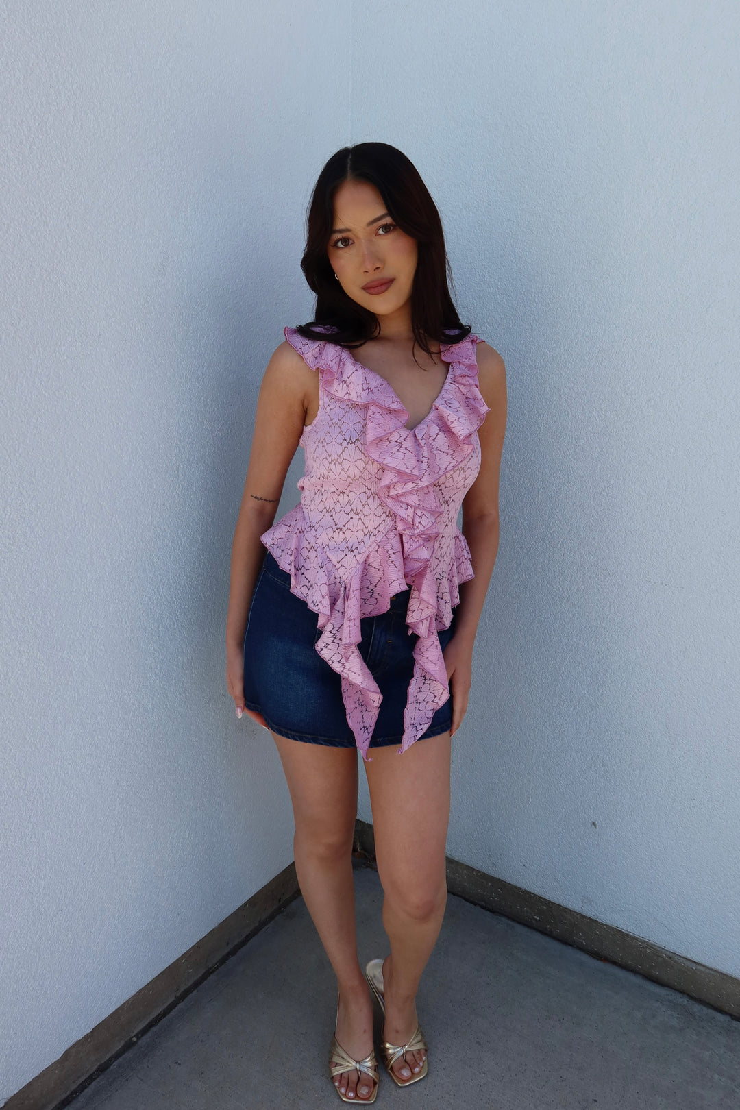 Fifi Lace Ruffle Cascade Crop Top