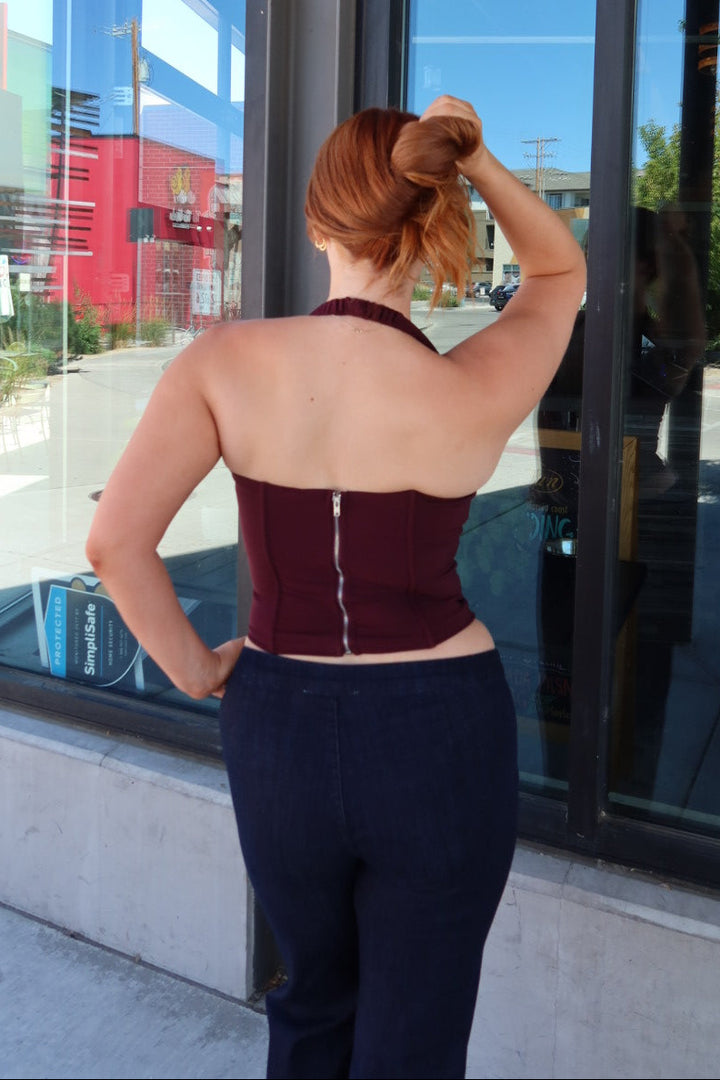 Horizon Halter Bustier Top — Burgundy