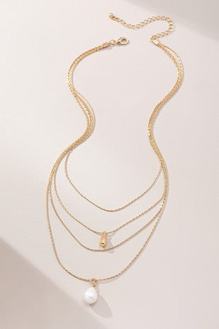 PUFFY TEARDROP AND PEARL NECKLACE SET