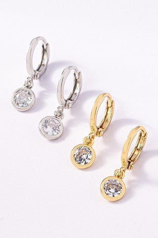 BEZEL CZ HUGGIE HOOP EARRINGS