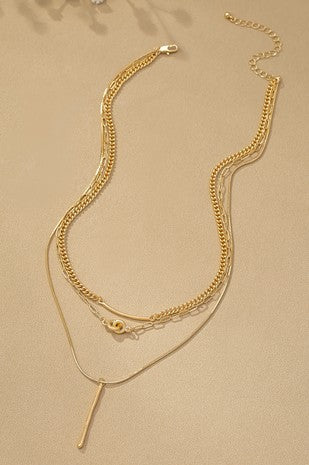 3 ROW NECKLACE WITH BAR, KNOT AND STICK