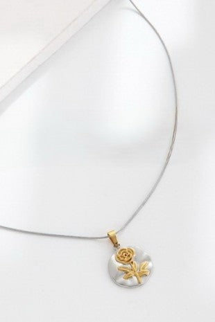 TWO TONE ROSE PENDANT NECKLACE