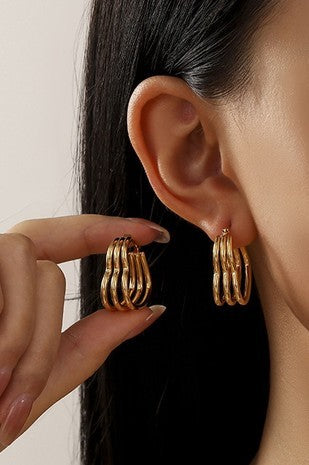 18K TRIPLE ROW HEART HOOP EARRINGS