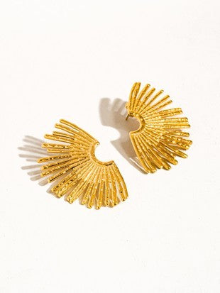 Gold Sunburst Fan Stud Earrings