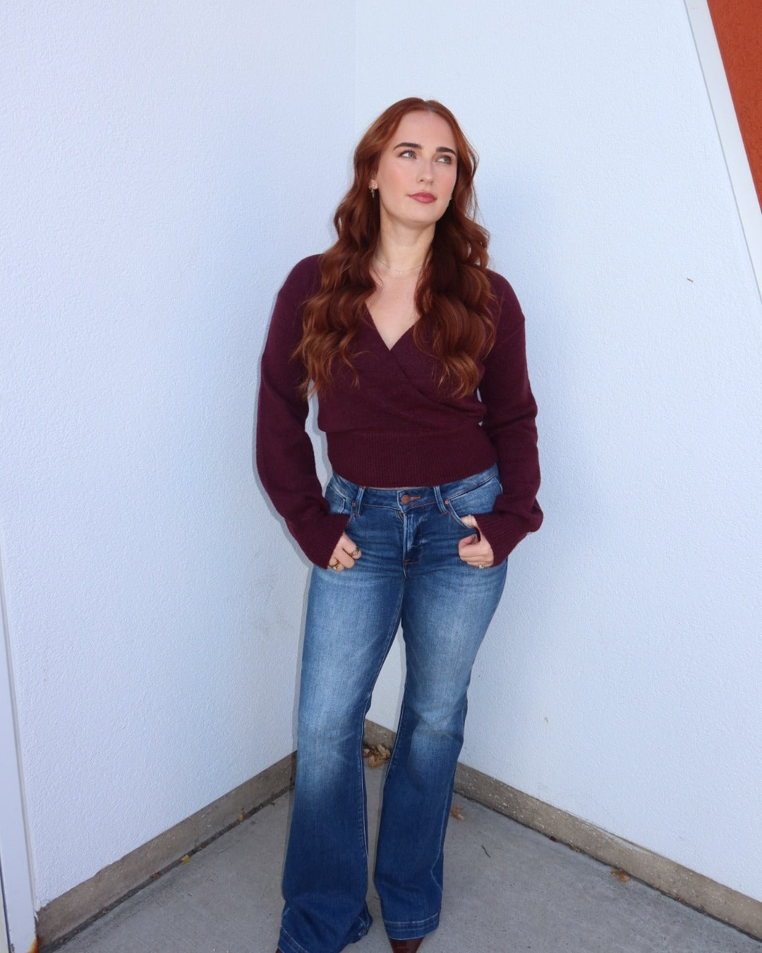Rylie V-Neck Sweater - Burgundy