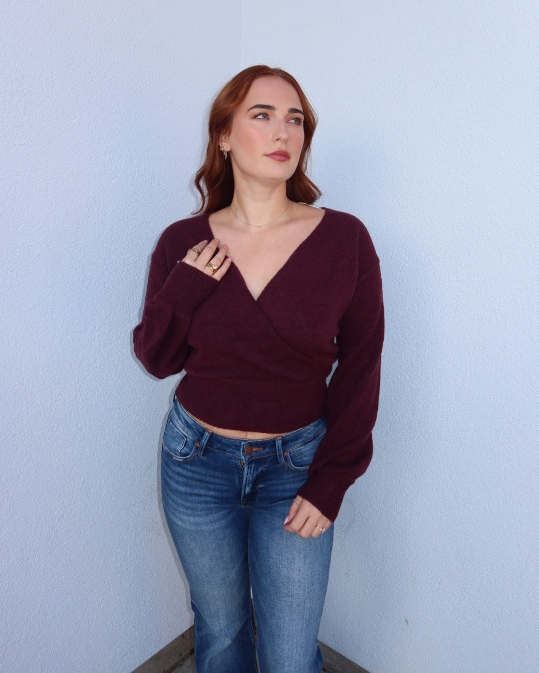 Rylie V-Neck Sweater - Burgundy
