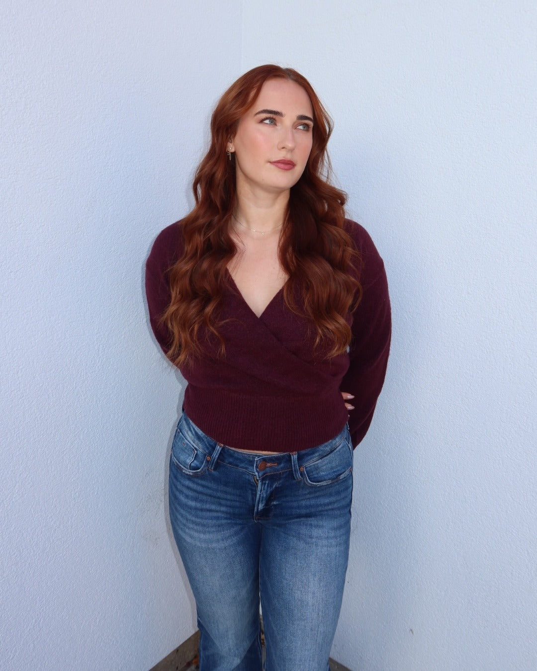Rylie V-Neck Sweater - Burgundy