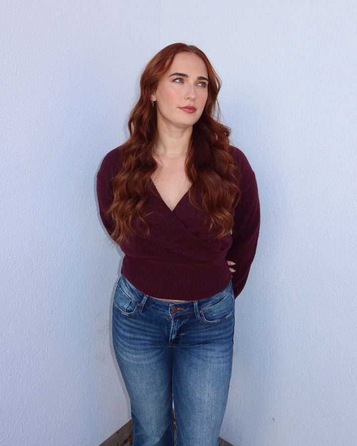 Rylie V-Neck Sweater - Burgundy