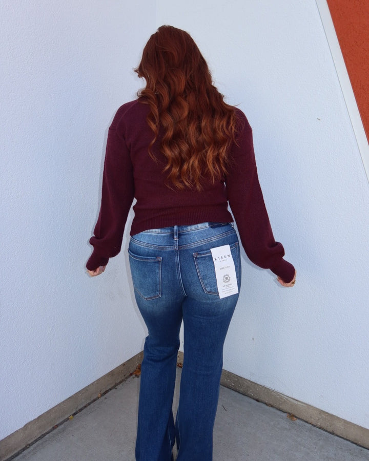 Rylie V-Neck Sweater - Burgundy
