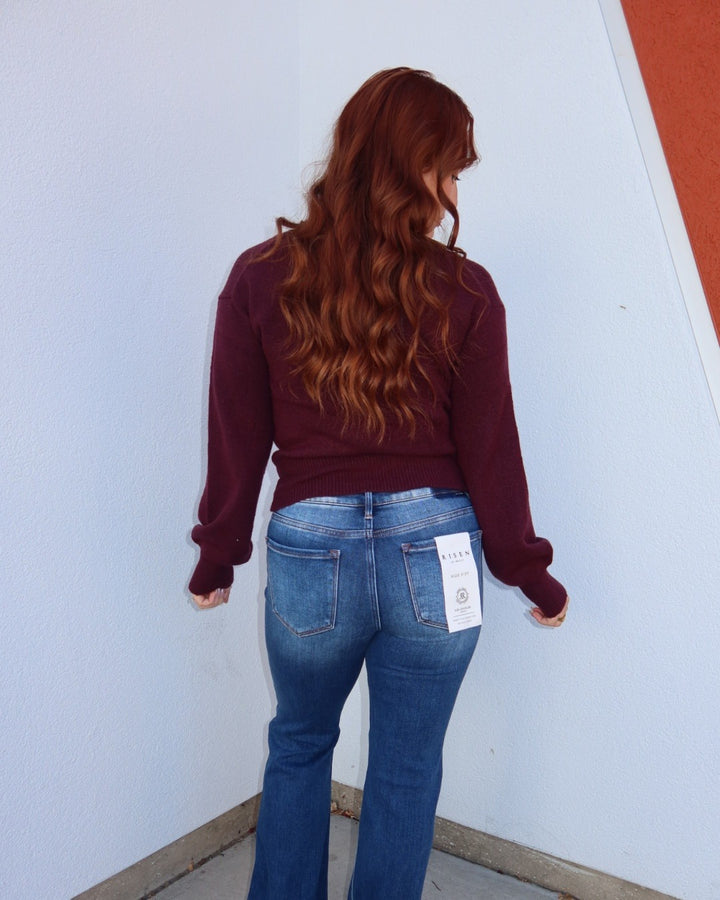 Rylie V-Neck Sweater - Burgundy