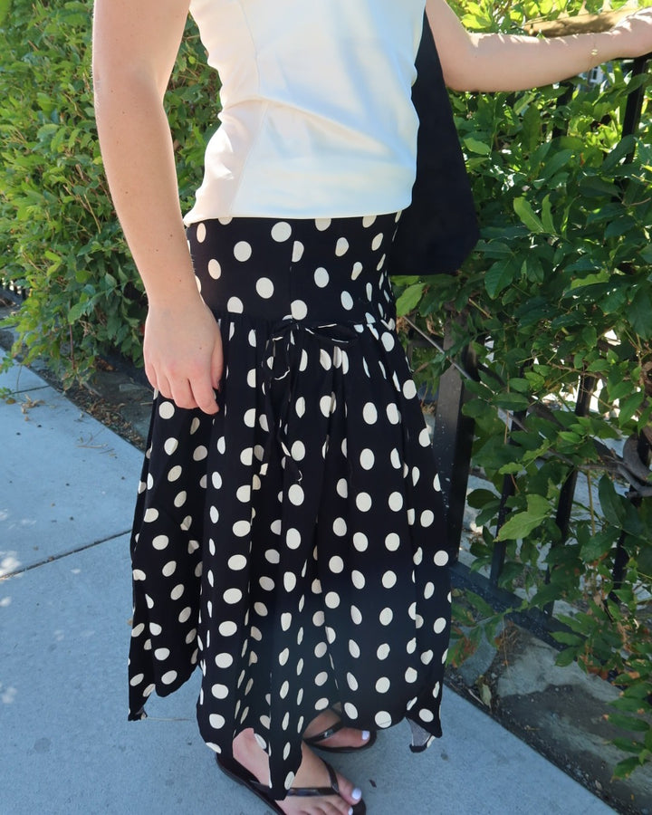 Cielo Polka Dot Drop Waist Midi Skirt - Black