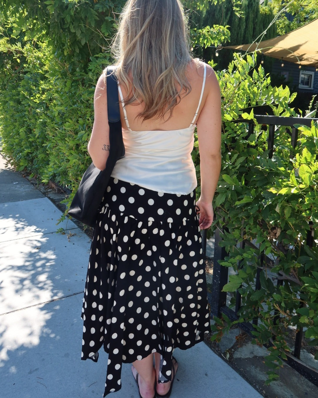 Cielo Polka Dot Drop Waist Midi Skirt - Black