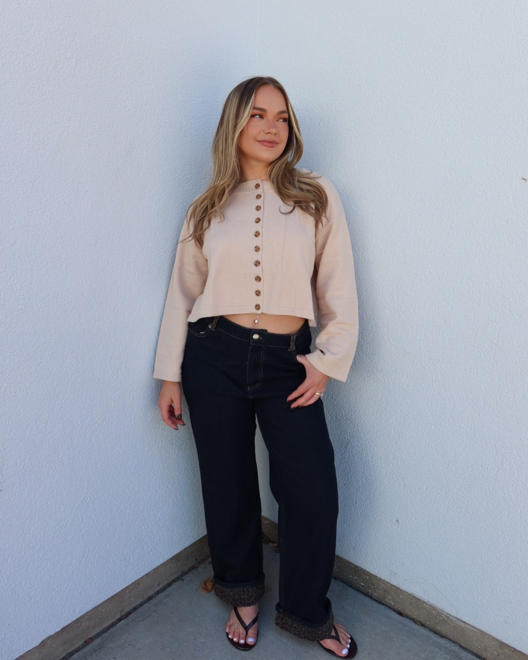 Deacon Crewneck Button Down Cardigan - Beige