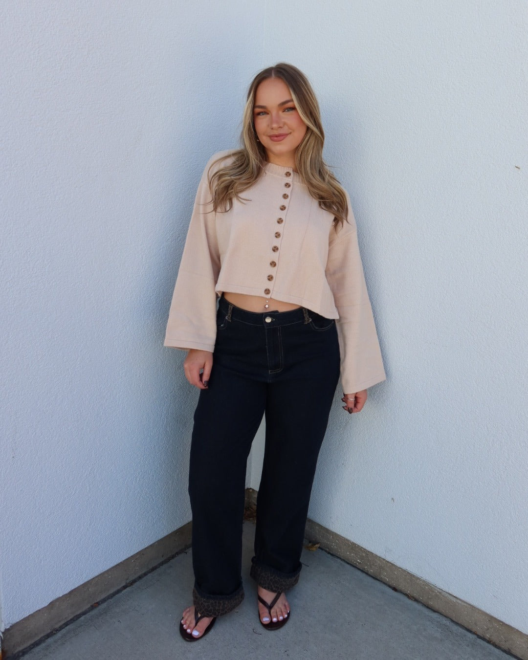 Deacon Crewneck Button Down Cardigan - Beige