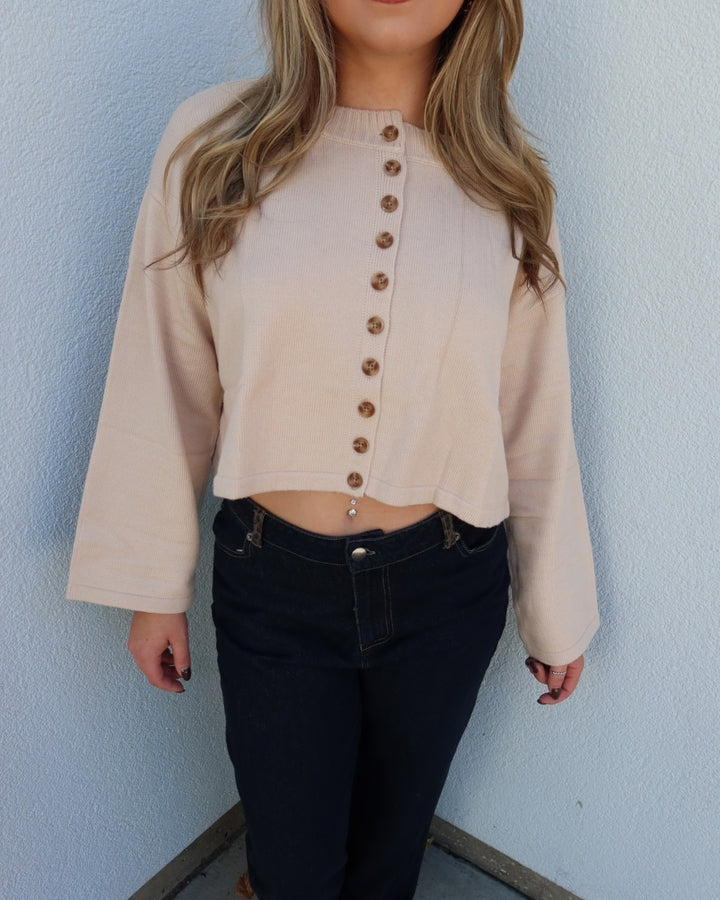 Deacon Crewneck Button Down Cardigan - Beige