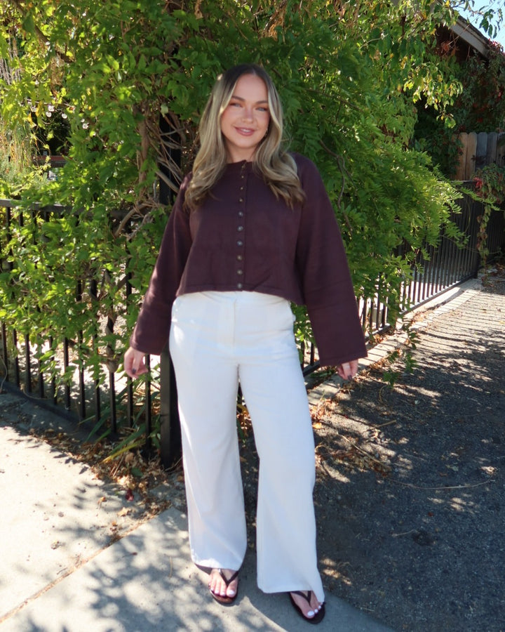 Deacon Crewneck Button Down Cardigan - Brown