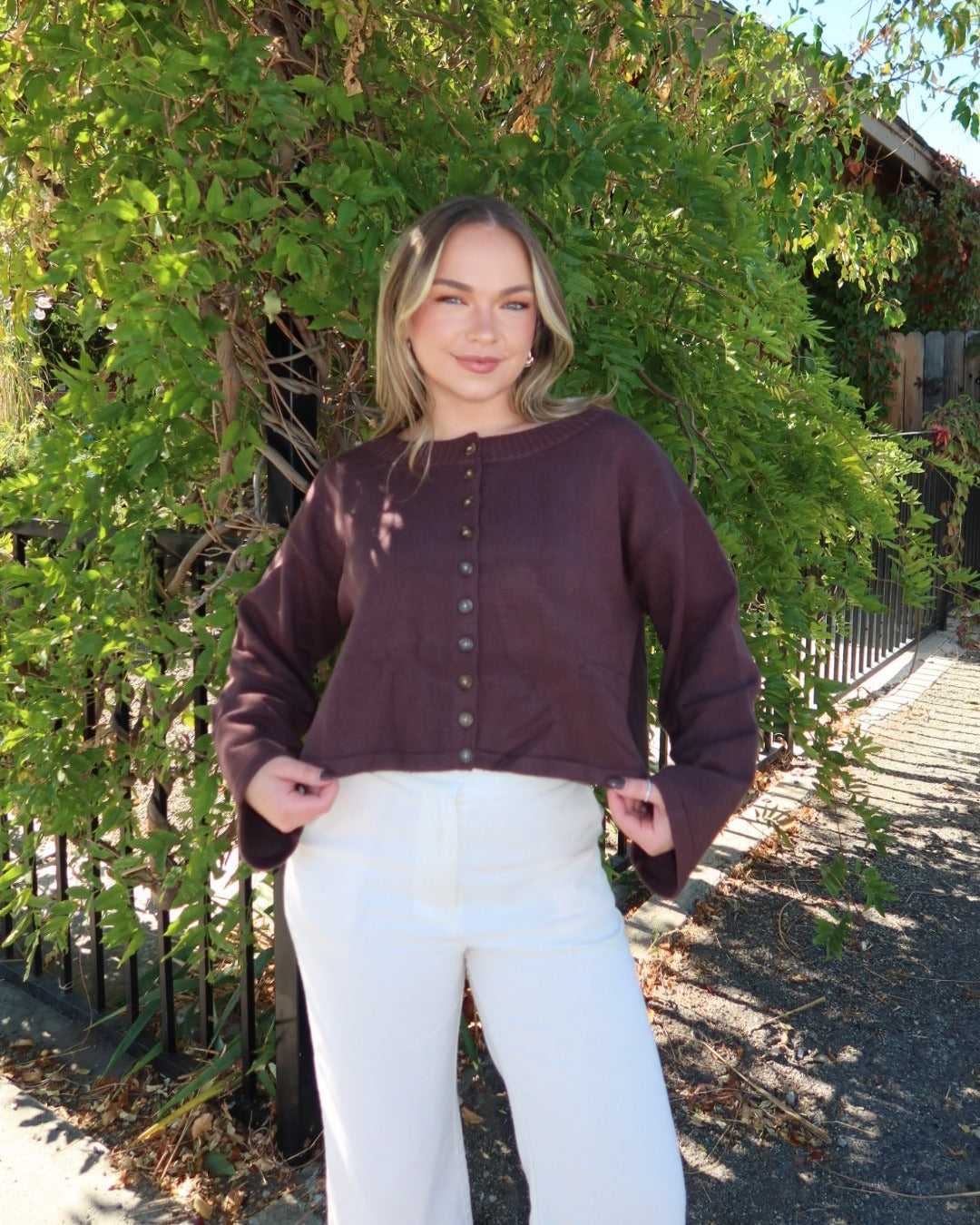 Deacon Crewneck Button Down Cardigan - Brown