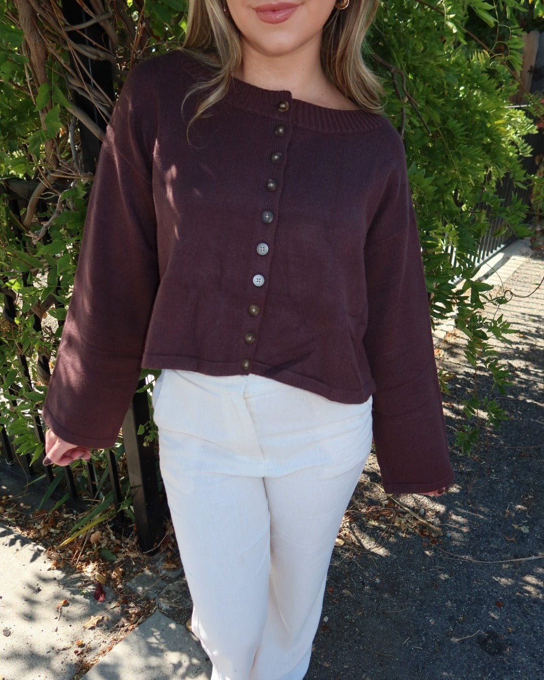 Deacon Crewneck Button Down Cardigan - Brown