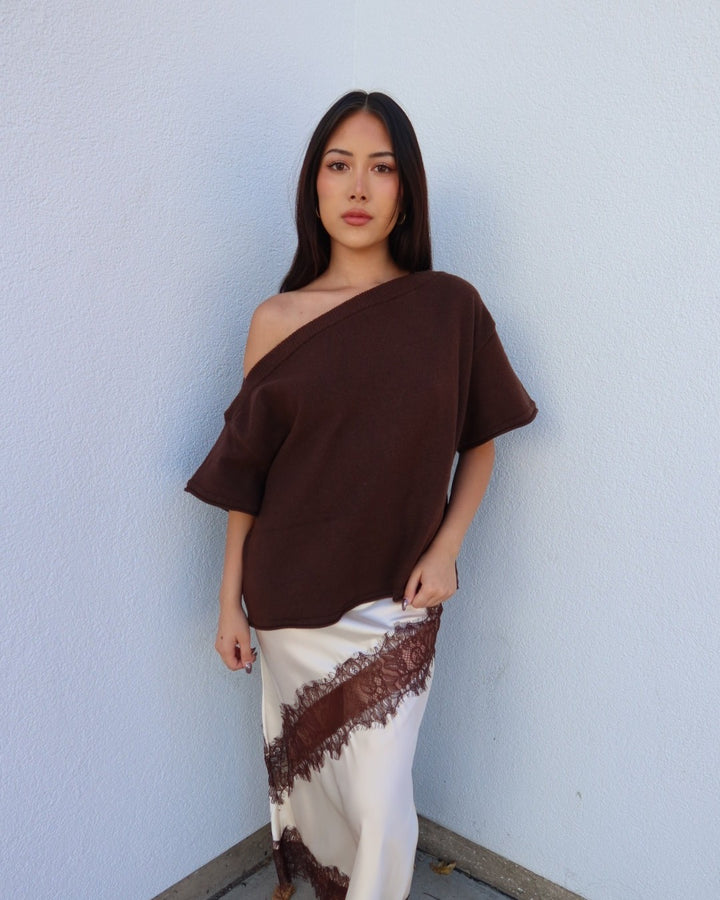 Dunes Asymmetrical Boxy Short Sleeve Top - Brown