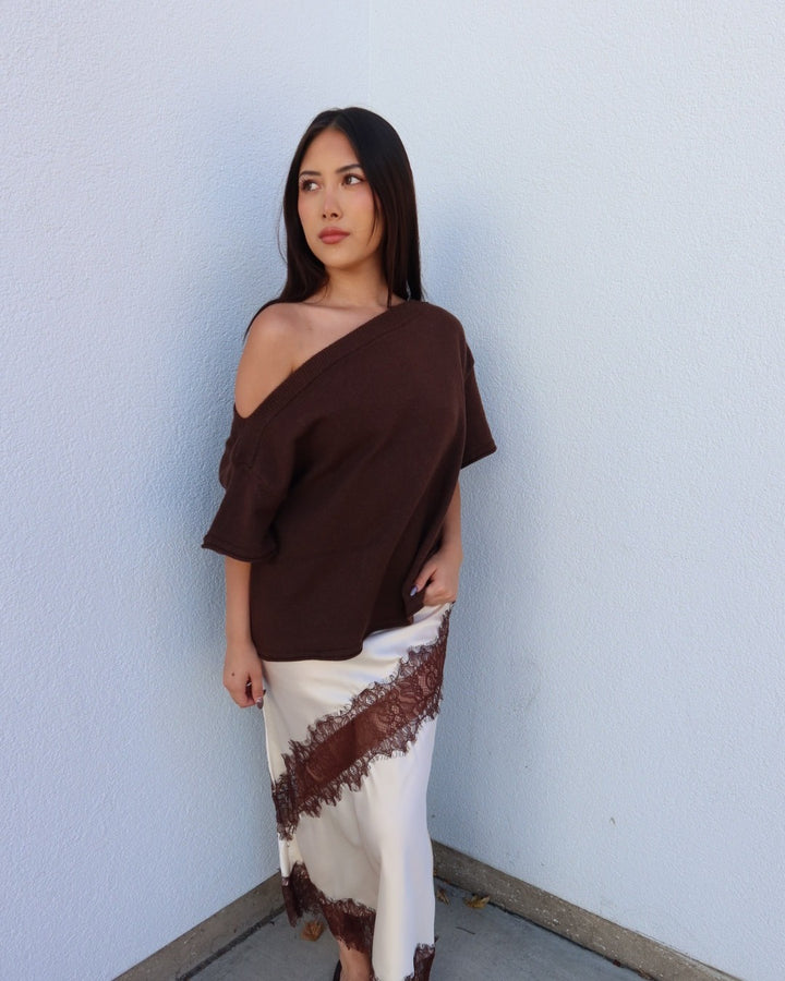 Dunes Asymmetrical Boxy Short Sleeve Top - Brown