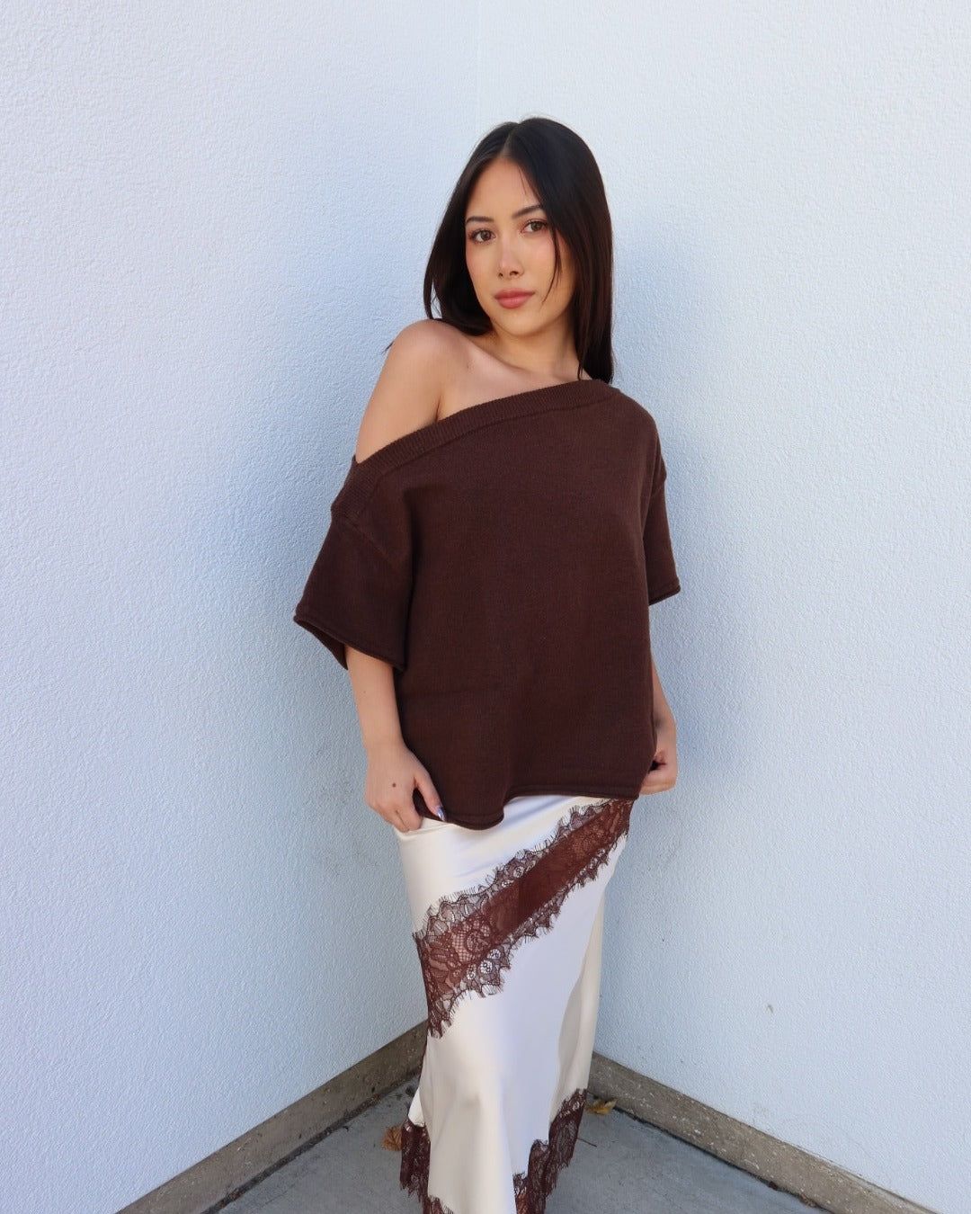 Dunes Asymmetrical Boxy Short Sleeve Top - Brown