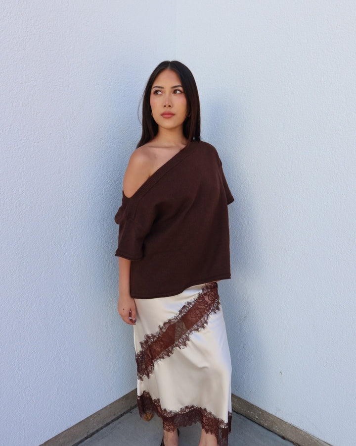 Dunes Asymmetrical Boxy Short Sleeve Top - Brown