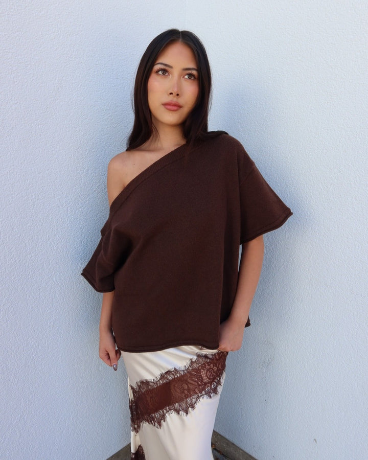 Dunes Asymmetrical Boxy Short Sleeve Top - Brown